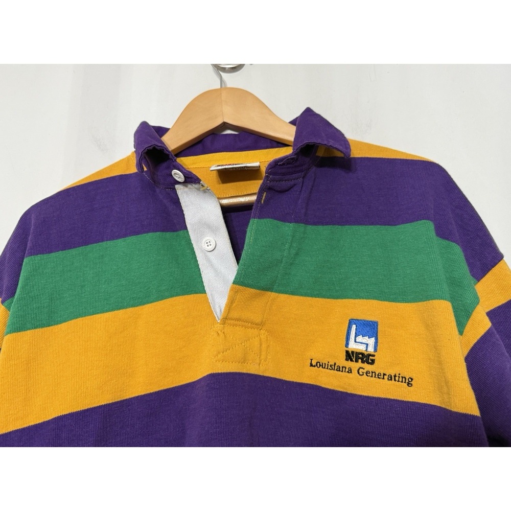 Vintage Barbarian Rugby Shirt Purple Yellow Mens 2XL Pro Long Sleeve Heavy Logo